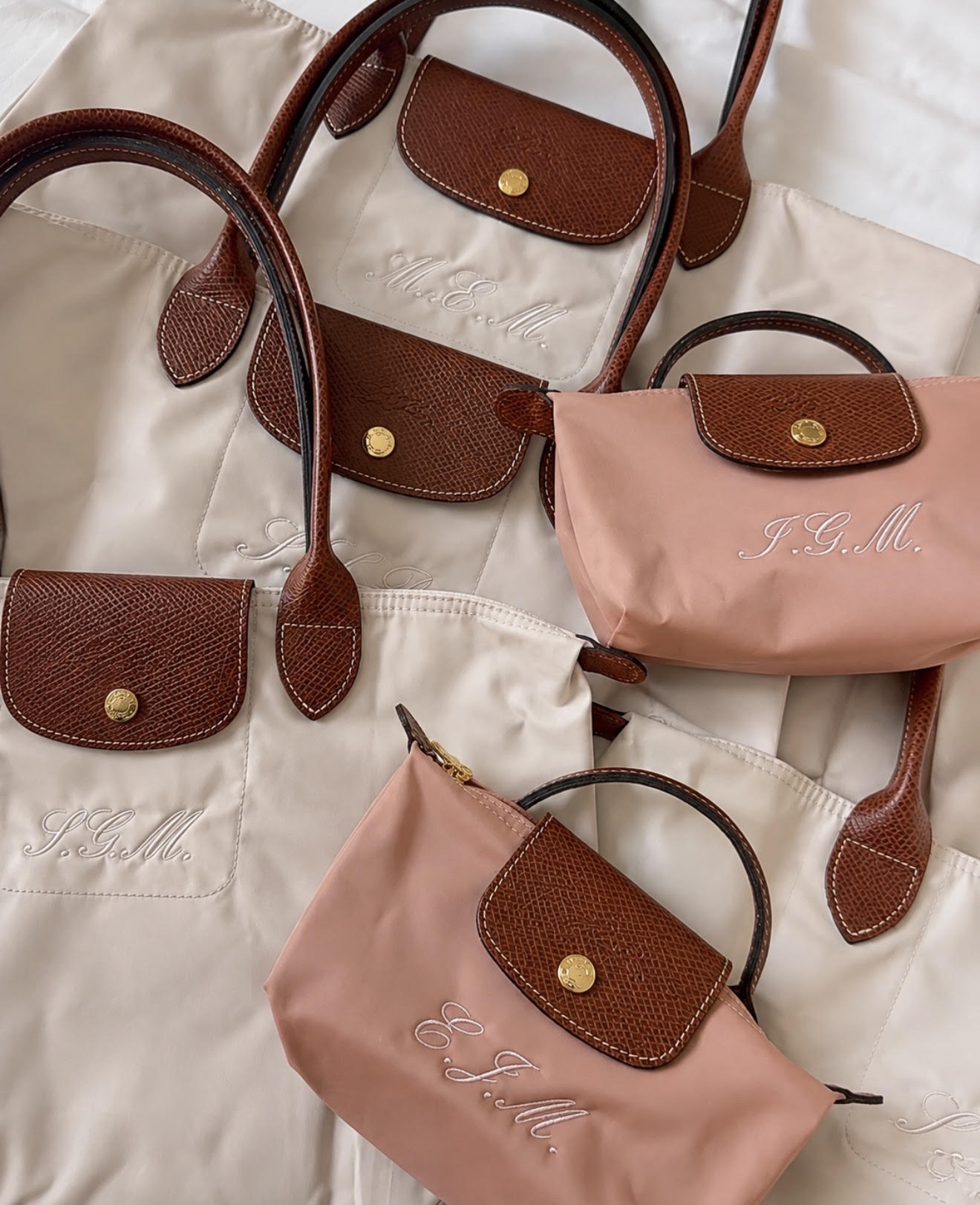 Monogrammed nylon totes and pouches